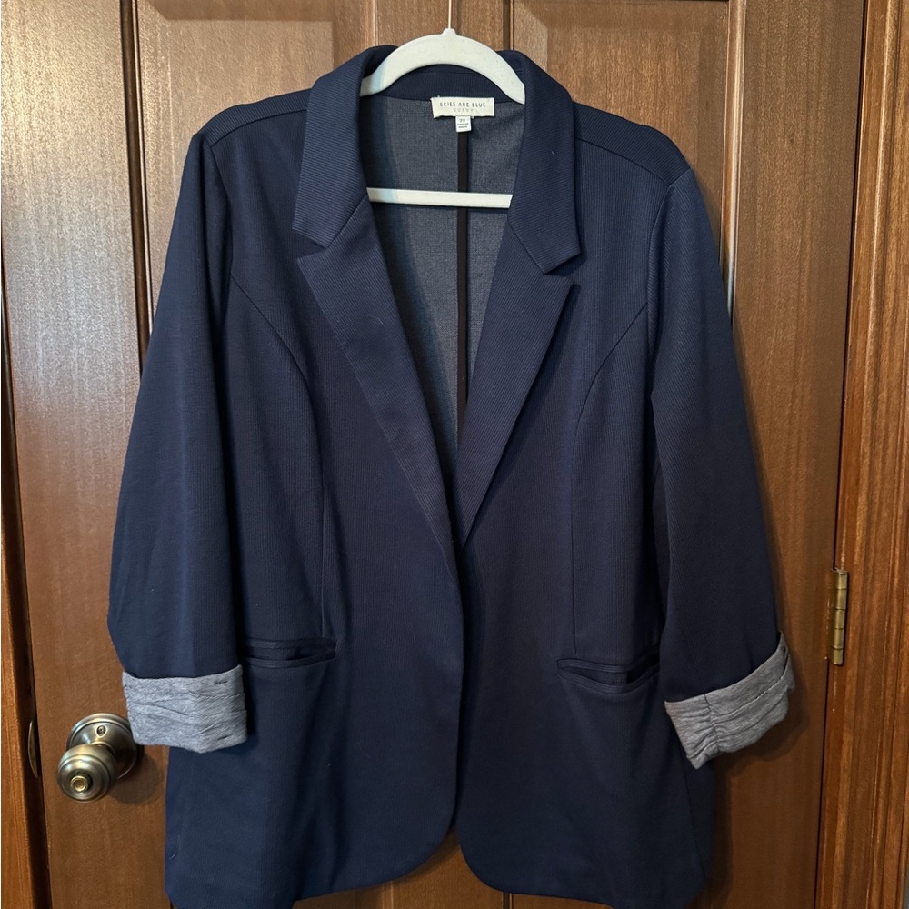 Skies Are Blue Navy Blazer with Gray Cuffs